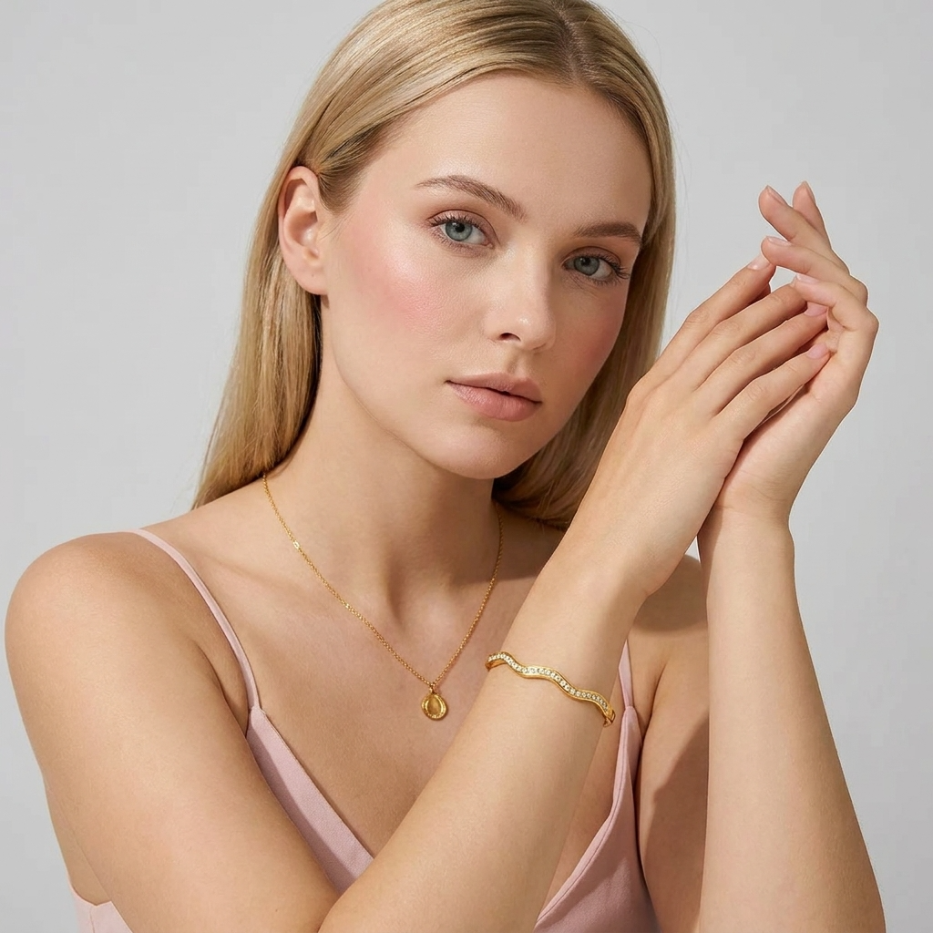Amelie Wave Crystal Bangle with sparkling zircon details