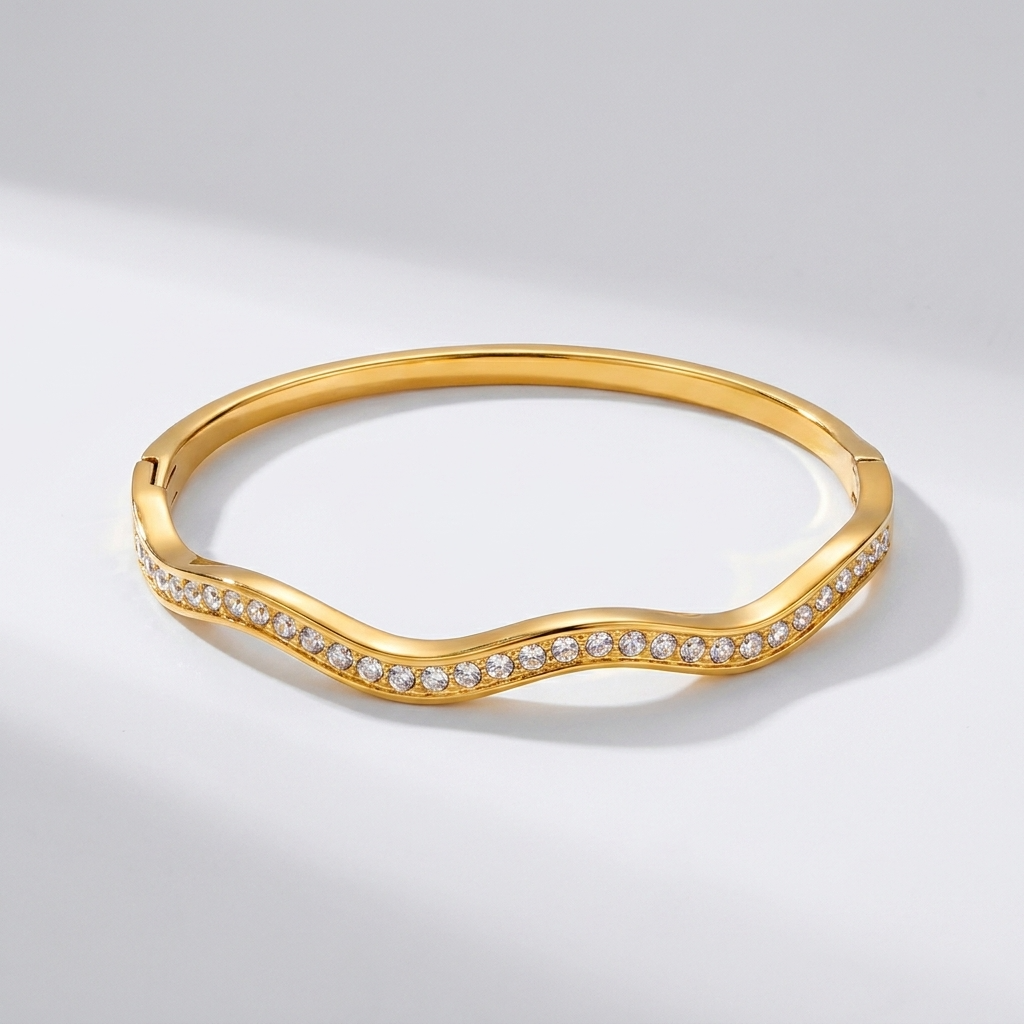 Amelie Wave Crystal Bangle with sparkling zircon details