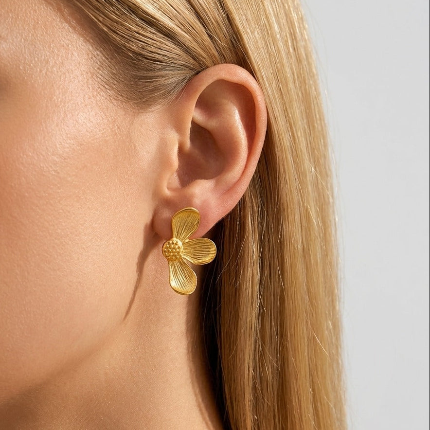 Eden Petal Gold Earrings with elegant floral design