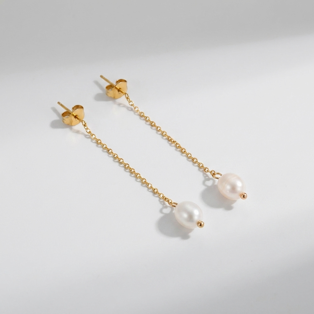 Elise Dainty Pearl Earrings with 18K gold finish