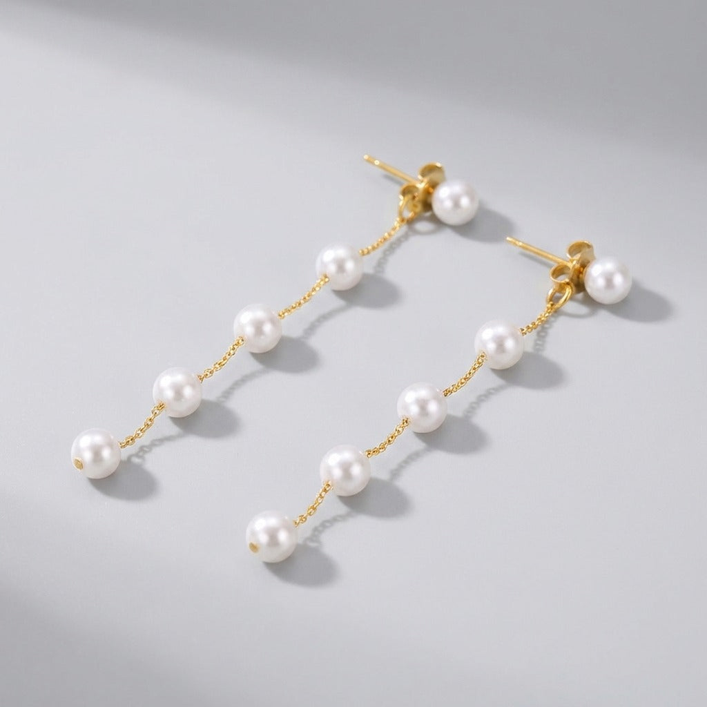 Elise Drop Pearl Earrings with 18K gold finish
