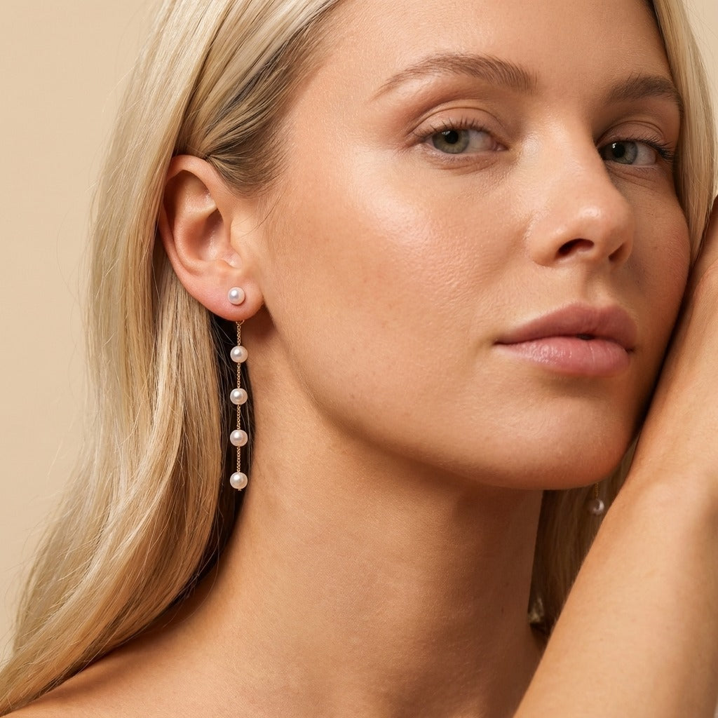 Elise Drop Pearl Earrings with 18K gold finish