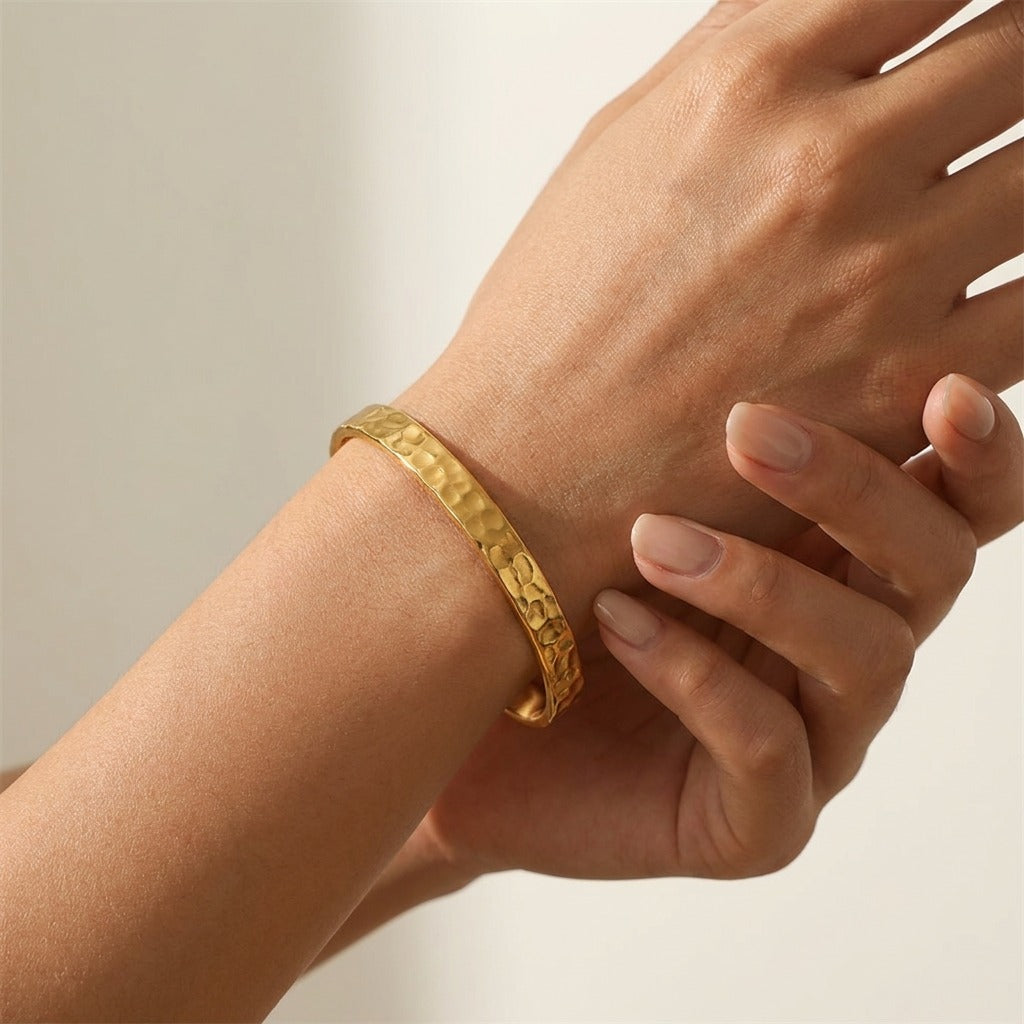 Emma Hammered Gold Bangle with zircon crystal accents