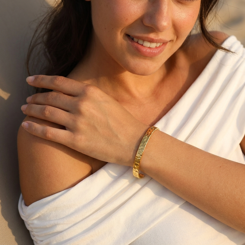 Emma Hammered Gold Bangle with zircon crystal accents