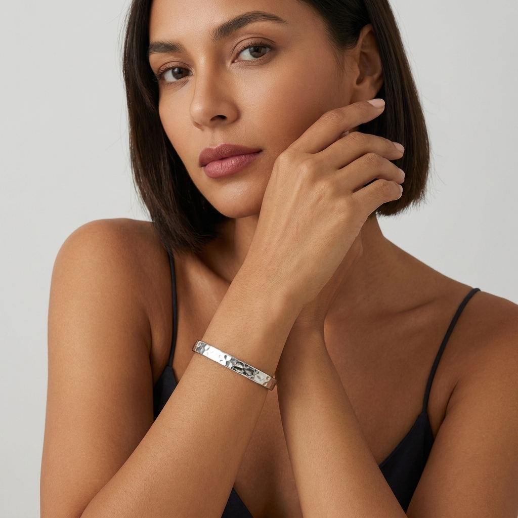 Emma Hammered Gold Bangle with zircon crystal accents