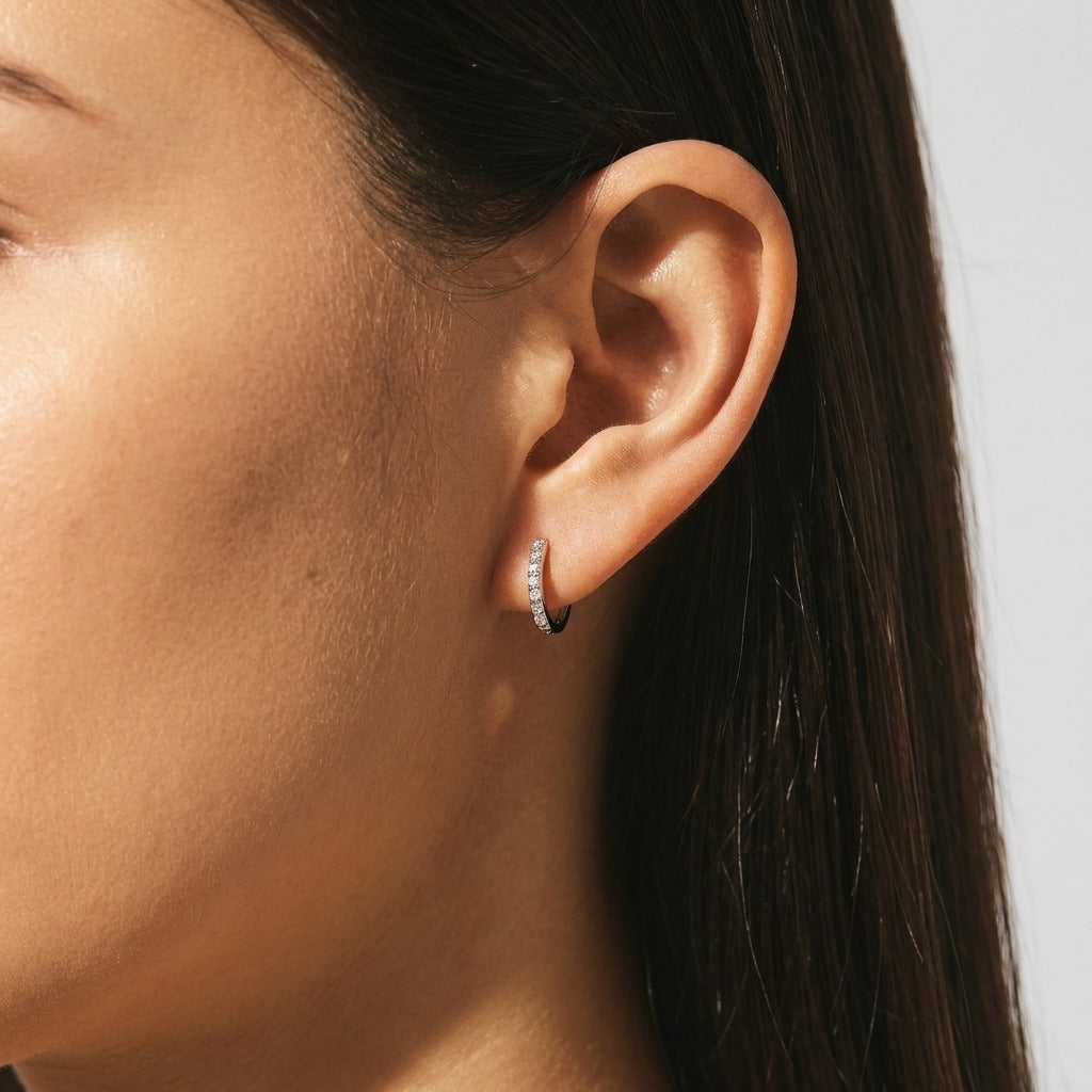 Emma Pavé Silver Hoops with Sparkling Crystal Detailing