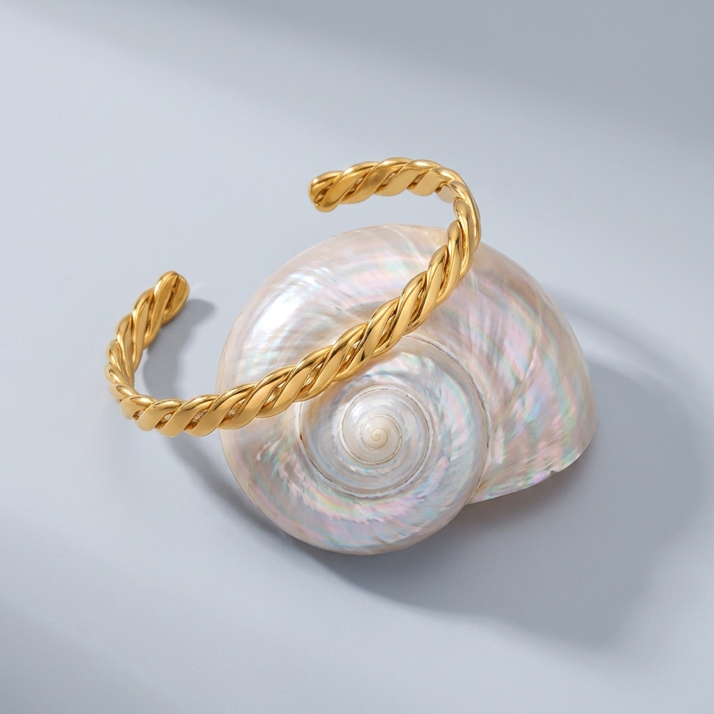 Emma Twist Bold Gold Bangle with Sparkling Zircon Stones
