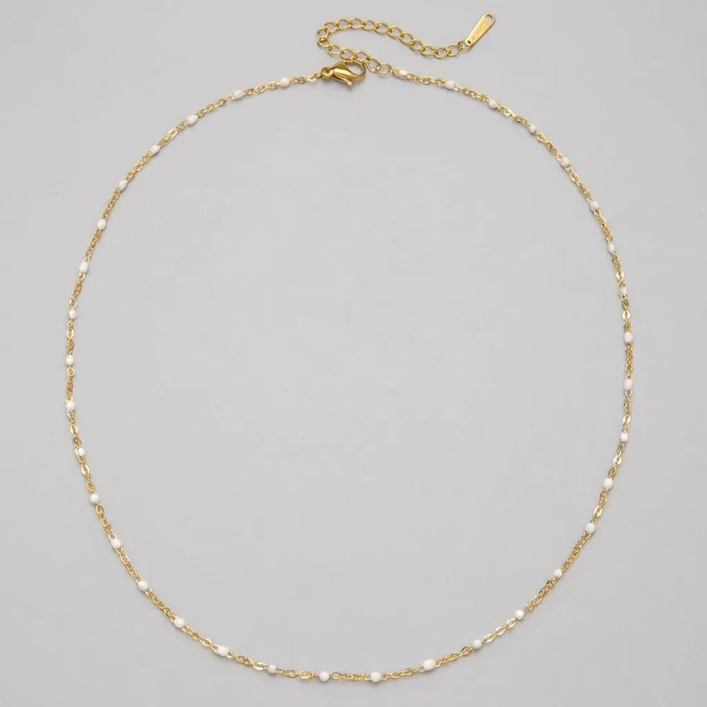 Fiona Beaded Necklace Close Up White Enamel Drops