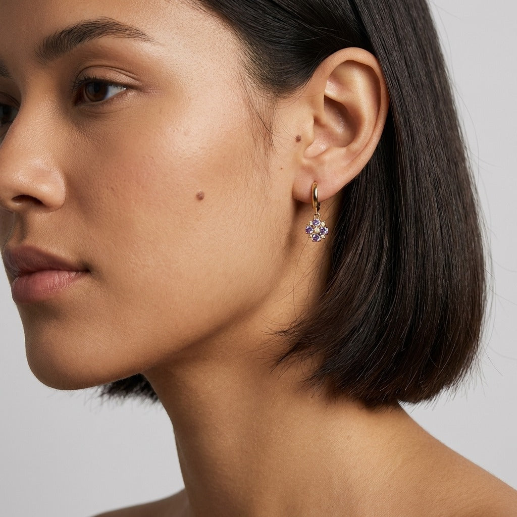 Giulia Lavender Crystal Earrings with gold-plated finish