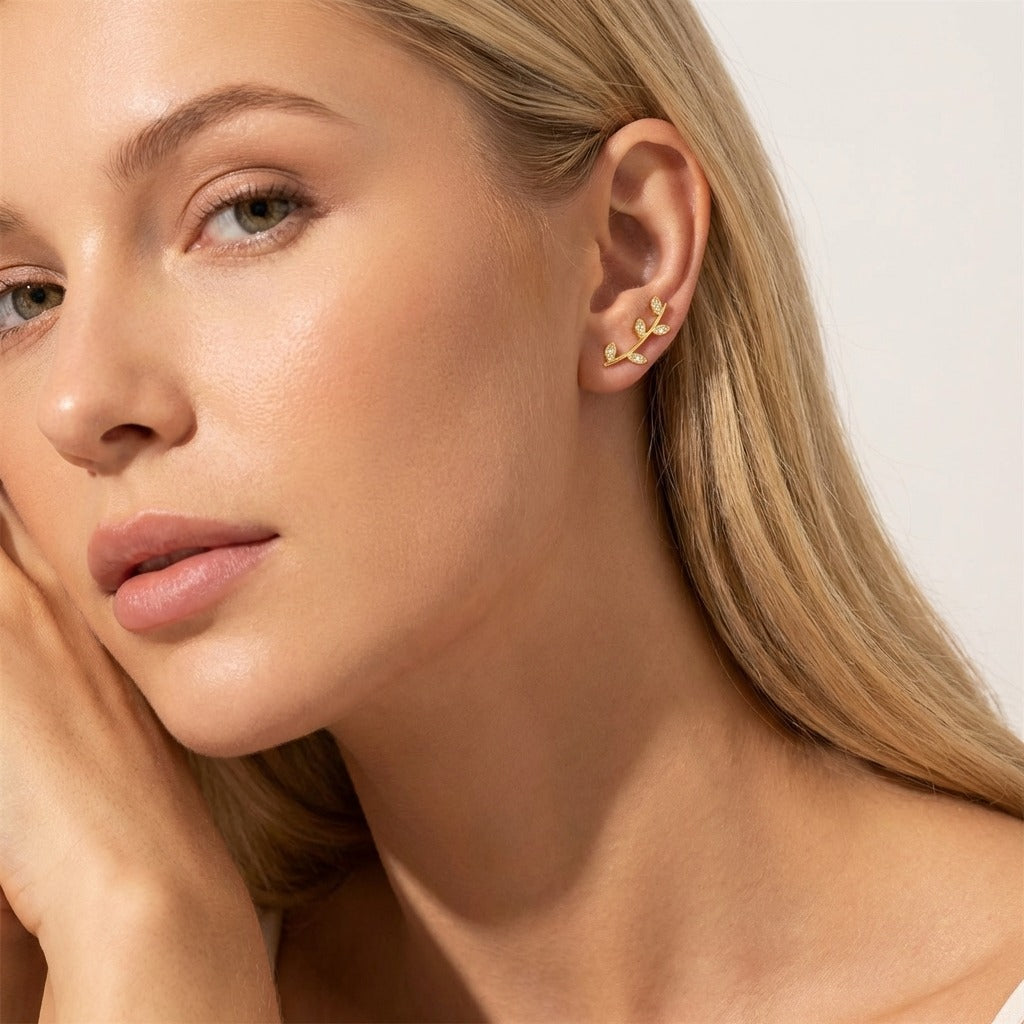 Giulia Vine Leaf Earrings in gold-plated finish