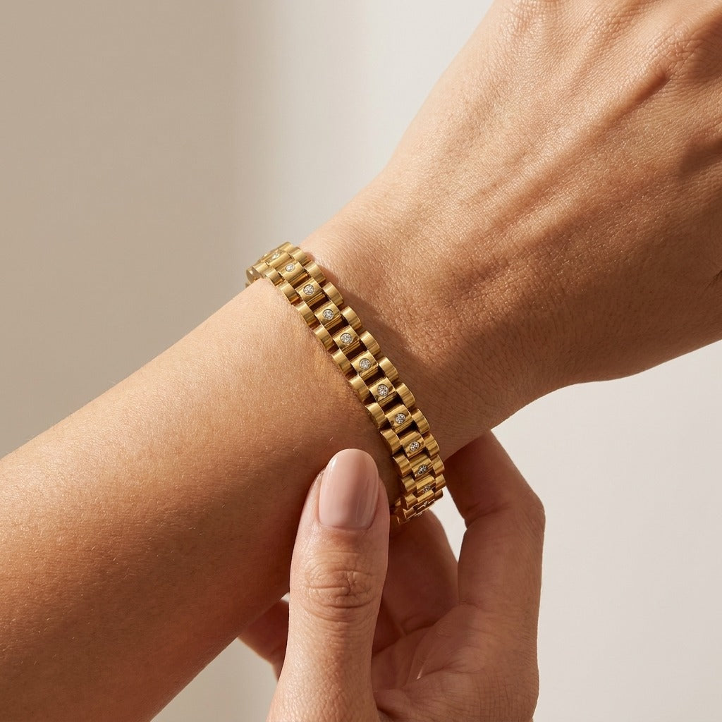 Gladia Watchband Bracelet with Diamond Simulants