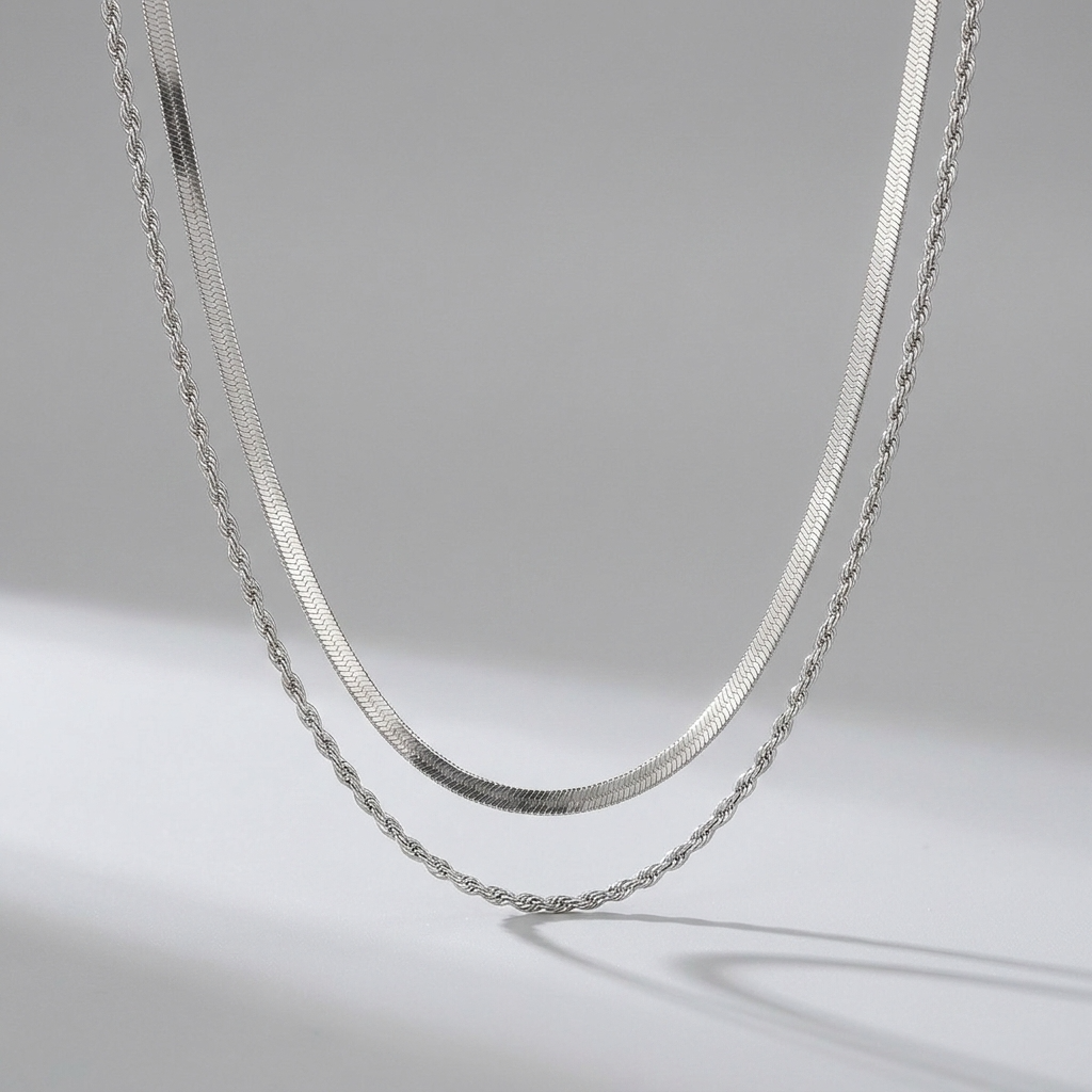 Hailey Layered Necklace double chain gold design