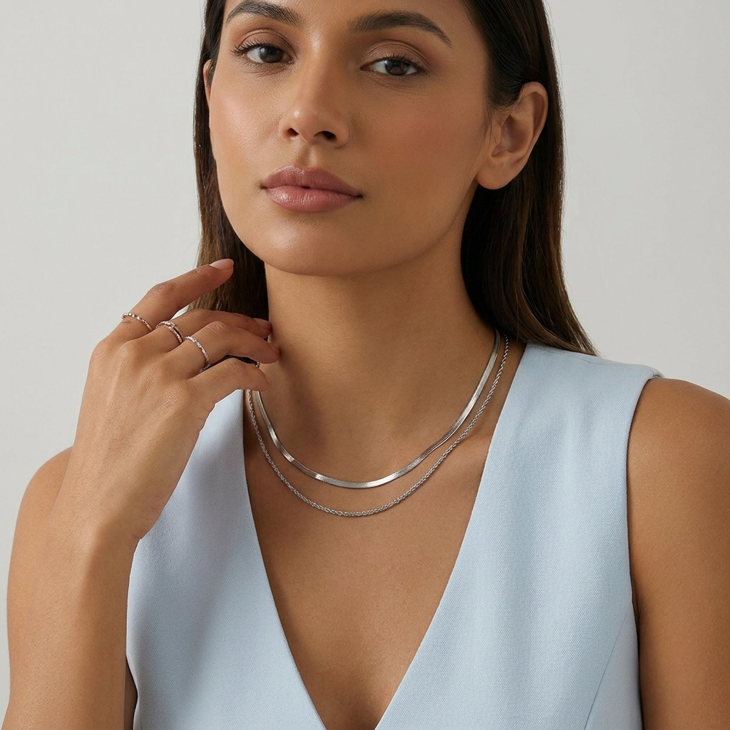Hailey Layered Necklace double chain gold design