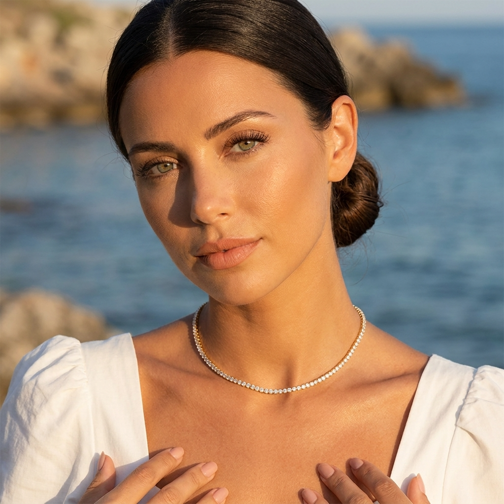 Isolde Tennis Necklace with 18K gold-plated finish
