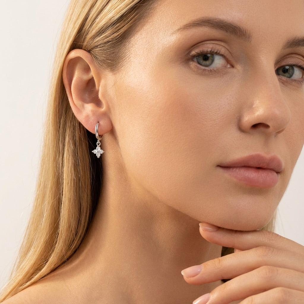 Juliette Clover Crystal Hoops with Sparkling Stones