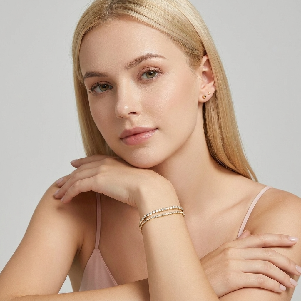 Lea Double Tennis Bracelet Set with sparkling zircon stones