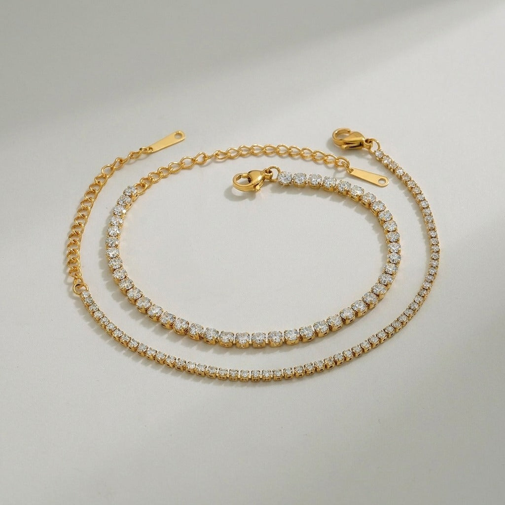 Lea Double Tennis Bracelet Set with sparkling zircon stones