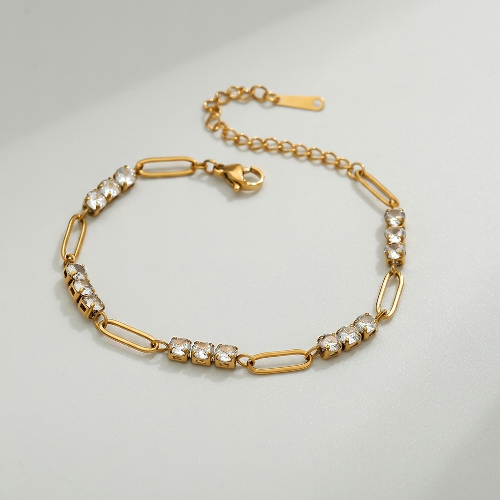 Lea Paperclip Tennis Bracelet with sparkling zircon stones