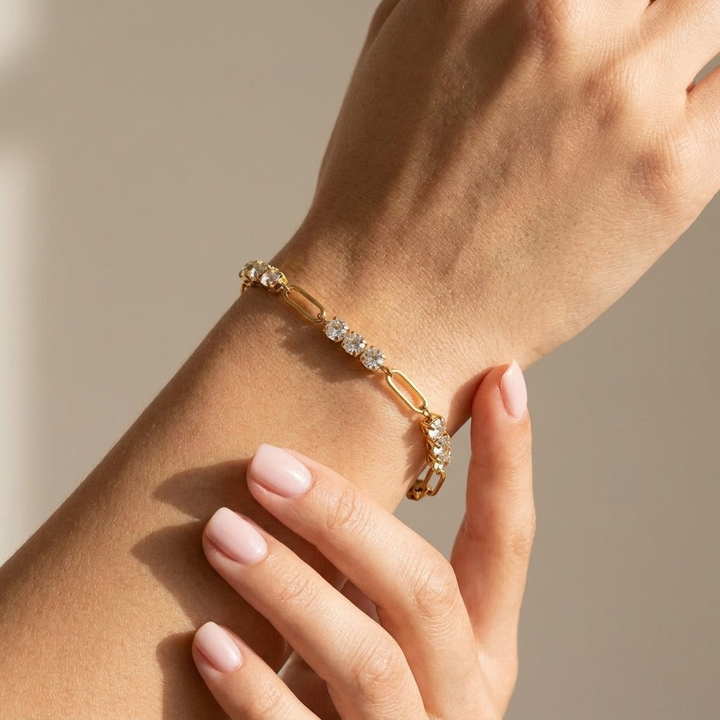 Lea Paperclip Tennis Bracelet with sparkling zircon stones