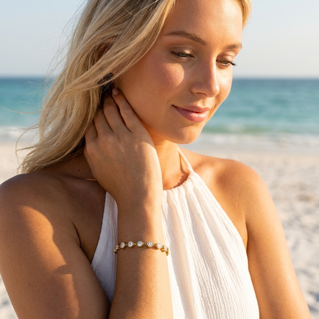 Lea Round Tennis Bracelet with sparkling zircon stones
