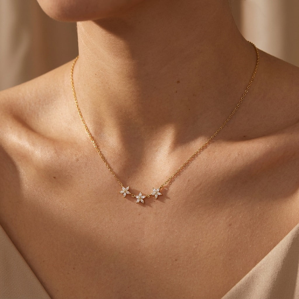 Maia Crystal Flower Necklace Close Up Detail