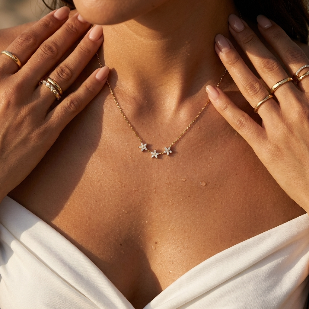 Maia Crystal Flower Necklace Close Up Detail