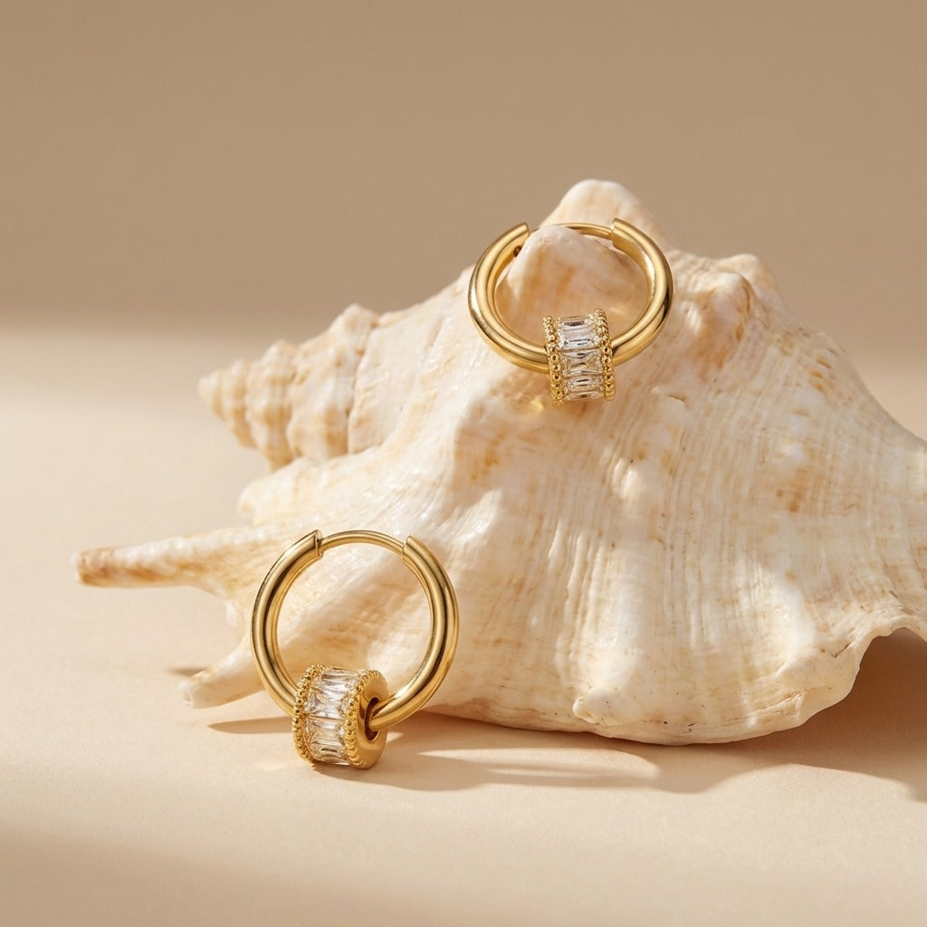 Maia Crystal Gold Hoop Earrings with AAA Cubic Zirconia