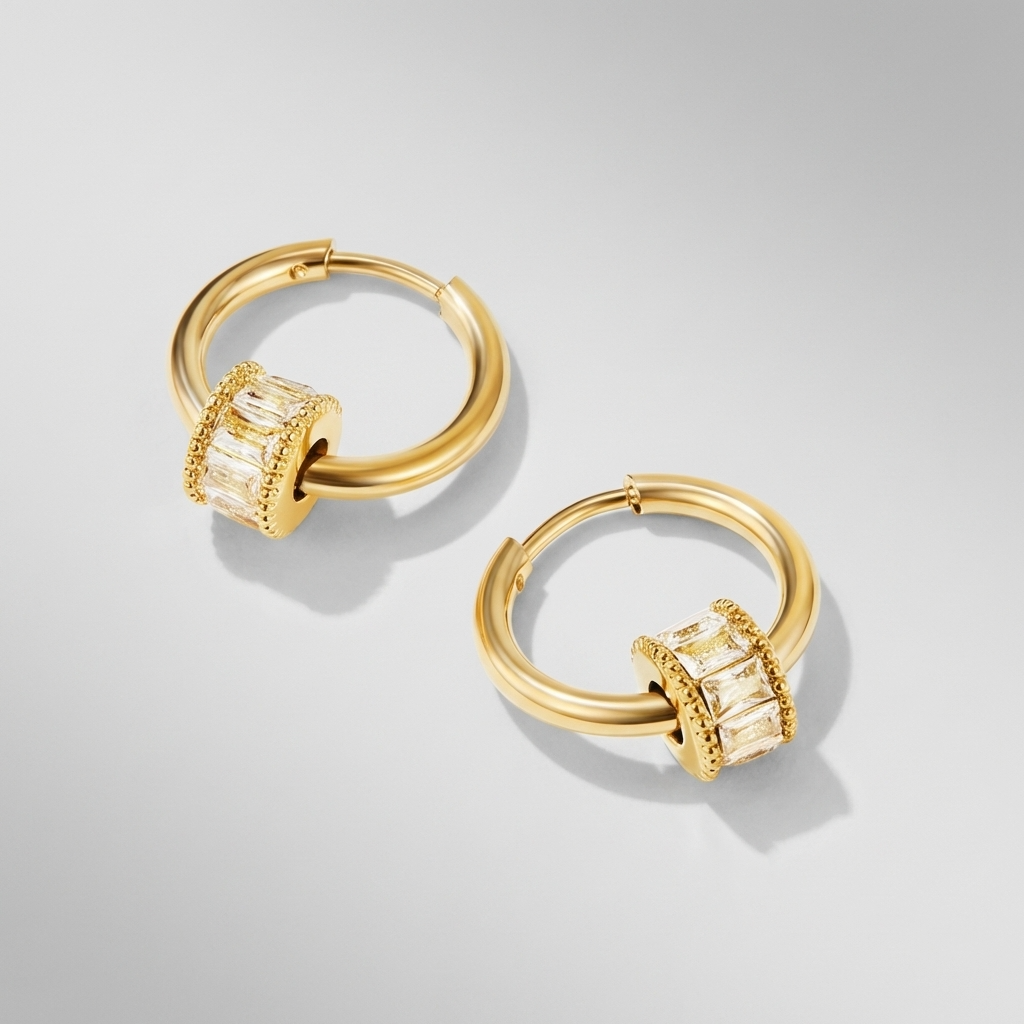 Maia Crystal Gold Hoop Earrings with AAA Cubic Zirconia