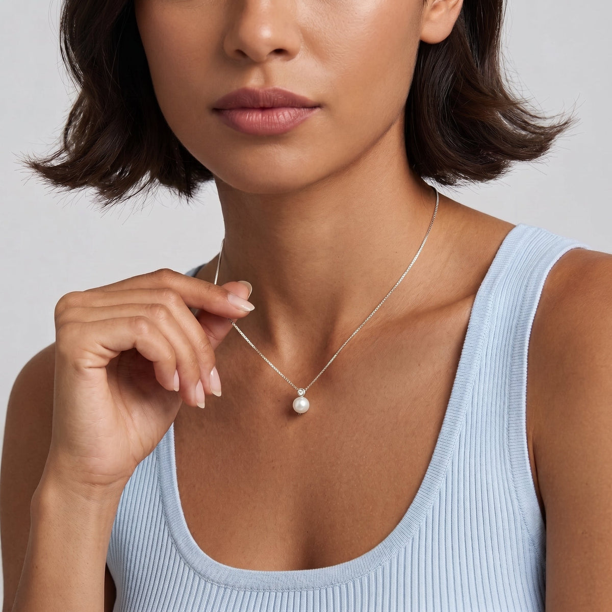 Pearl & Crystal Pendant Silver Necklace