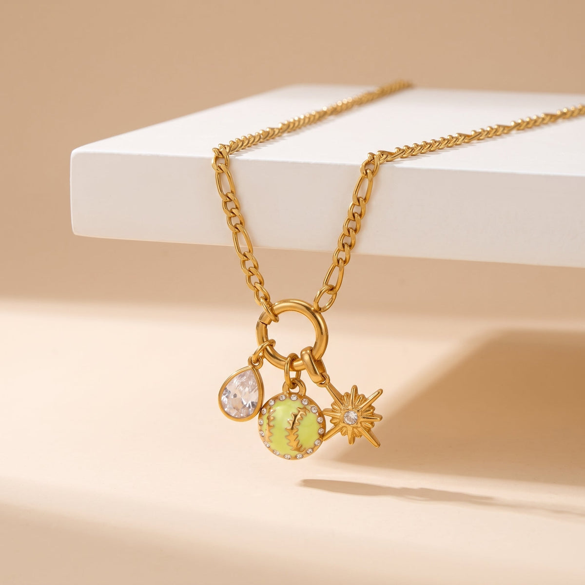 Tennis & Starburst Charm Gold Necklace