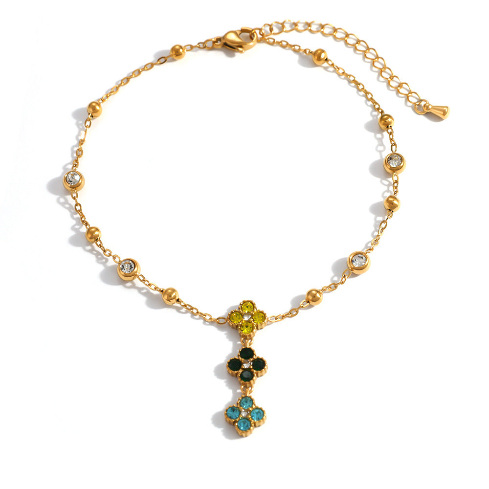 Mia Crystal Clover Charm Anklet