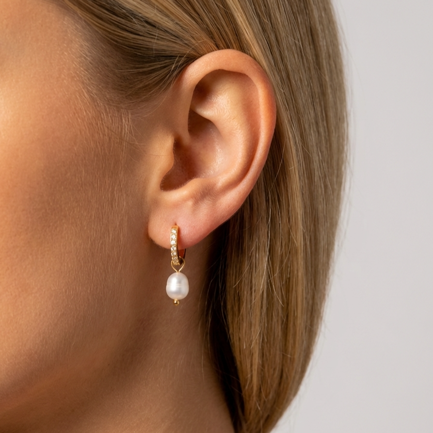 Sara Pavé Pearl Earrings with Freshwater Pearls
