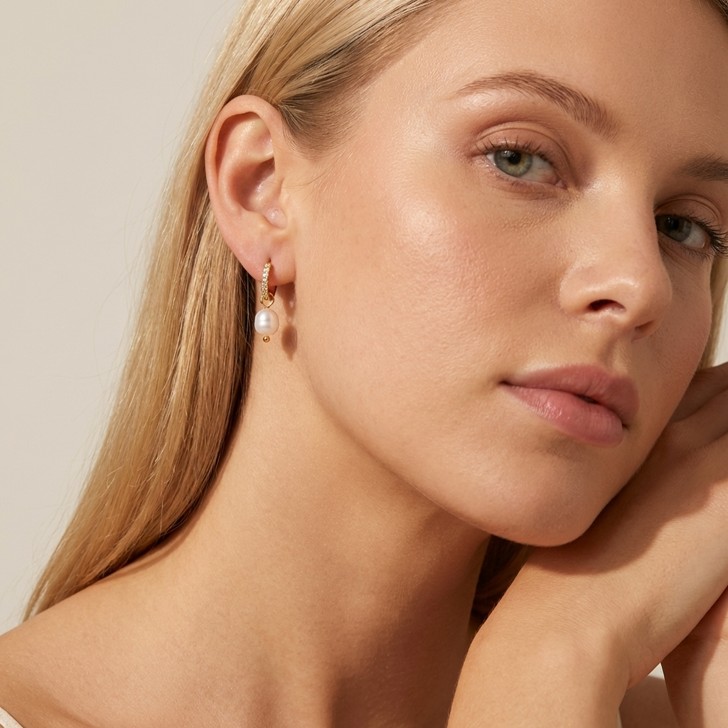 Sara Pavé Pearl Earrings with Freshwater Pearls