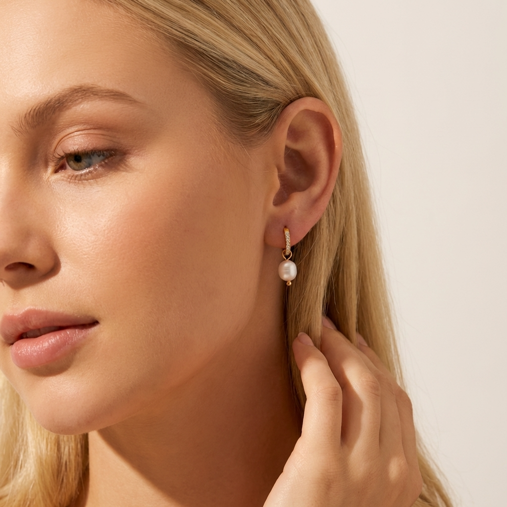 Sara Pavé Pearl Earrings with Freshwater Pearls
