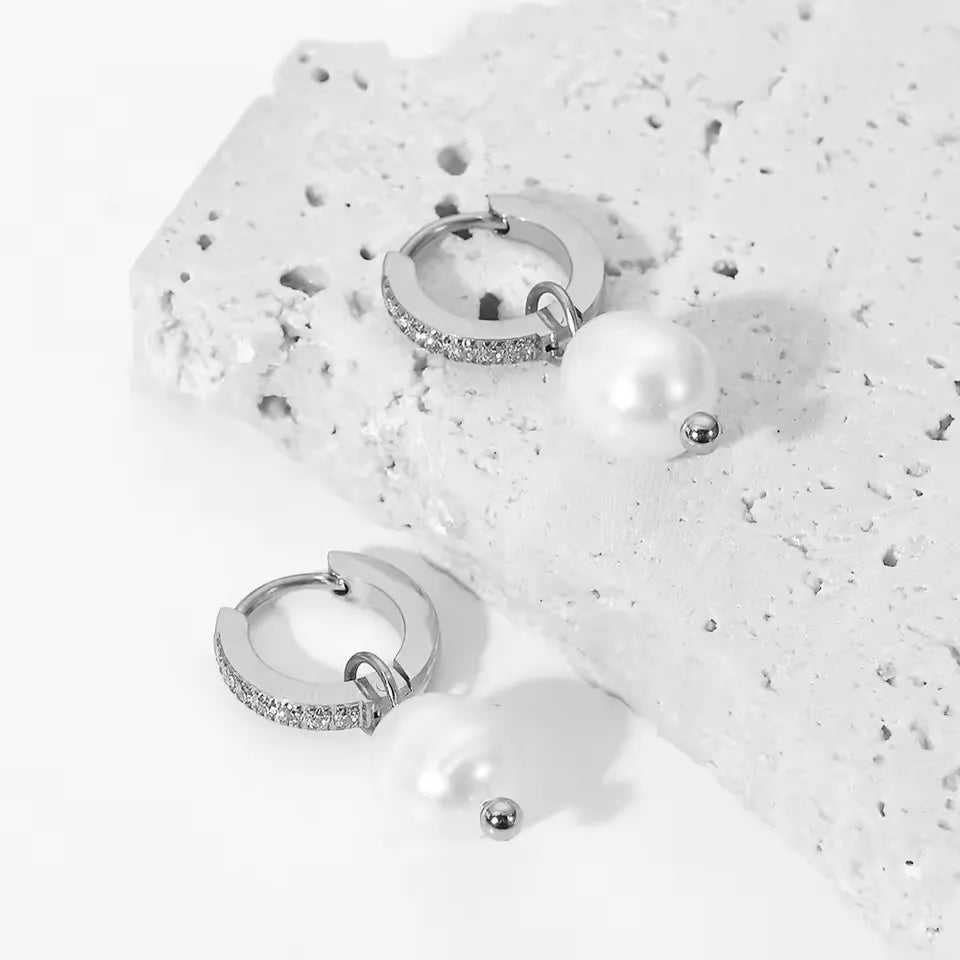 Sara Pavé Pearl Earrings with Freshwater Pearls