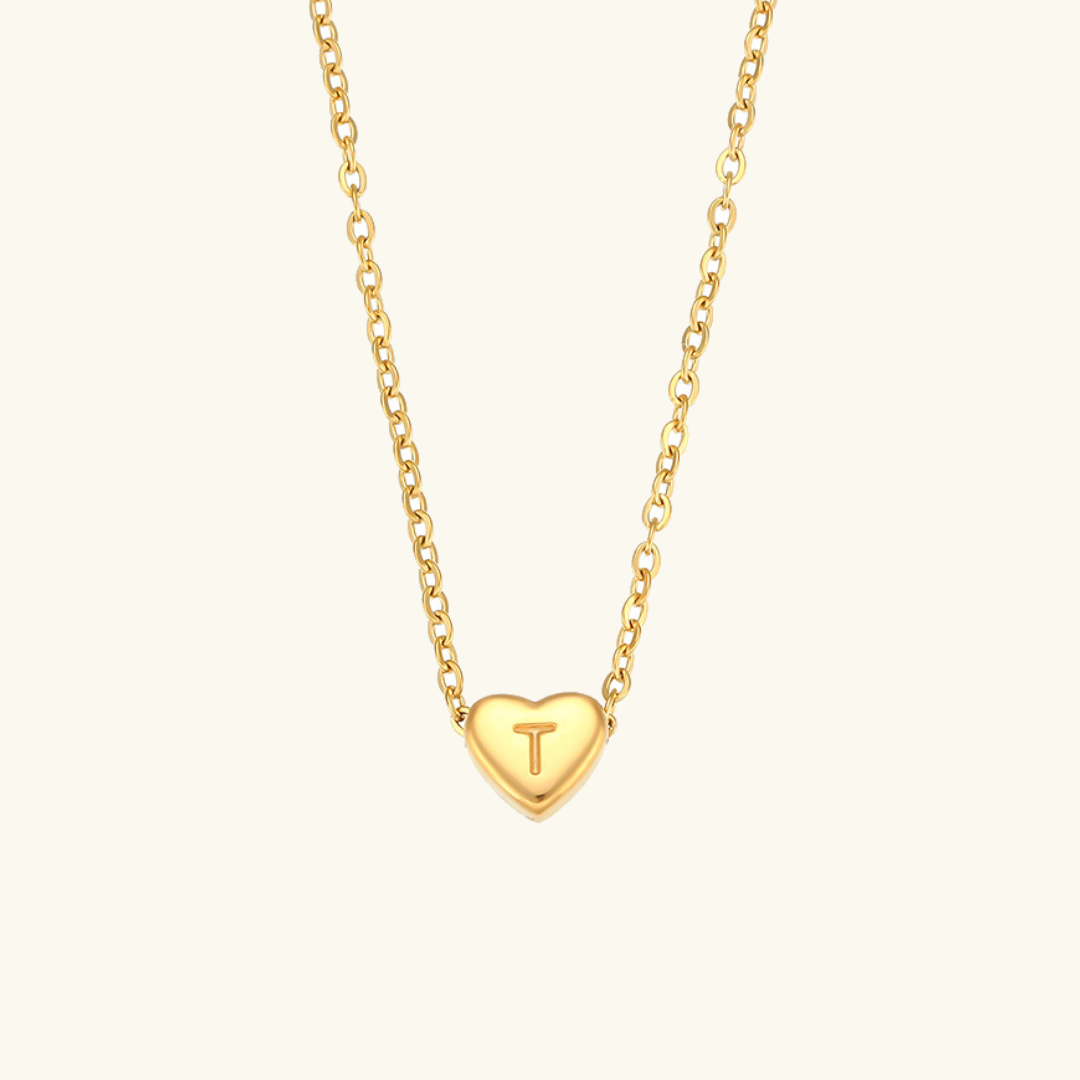 Heart Gold Initial Necklace