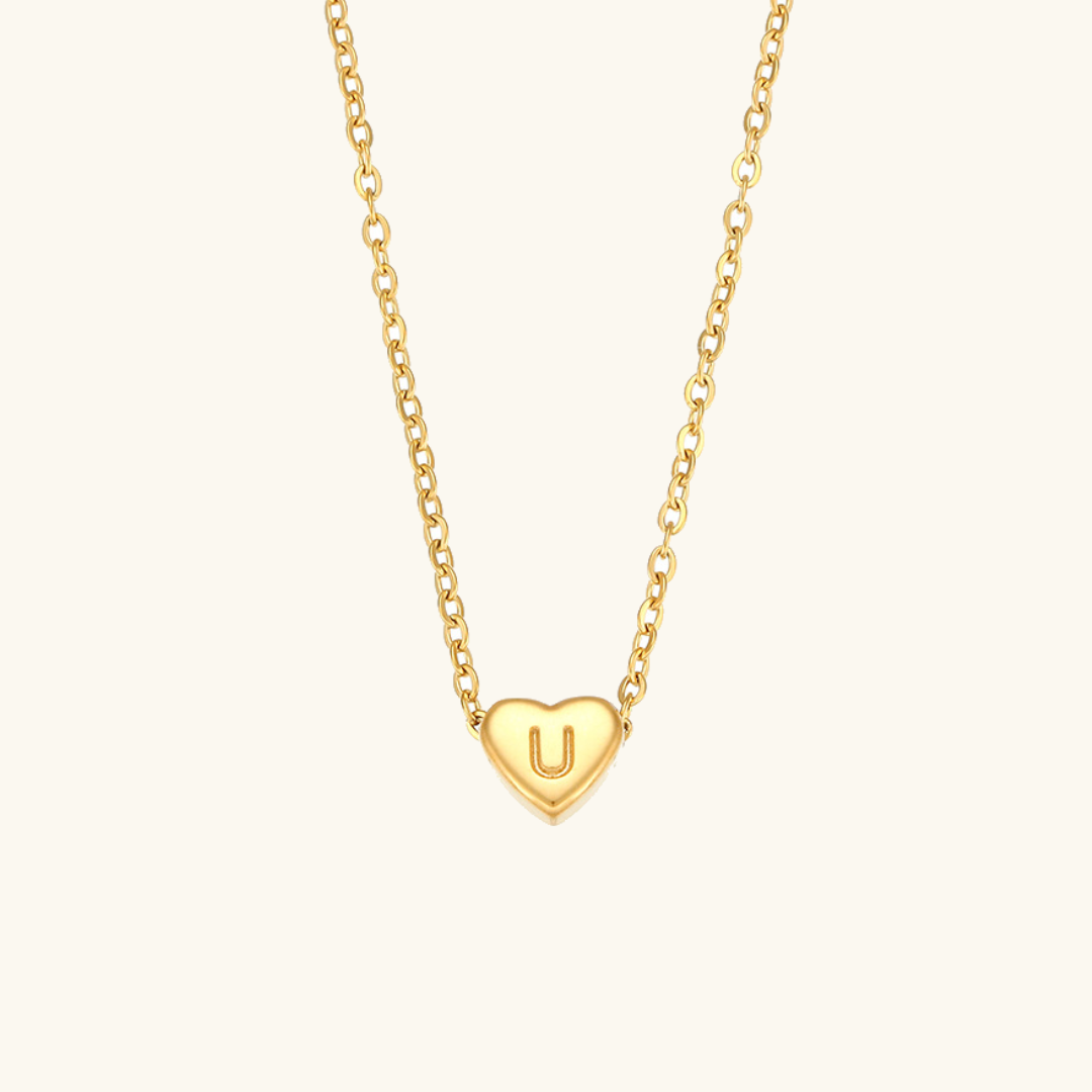 Heart Gold Initial Necklace