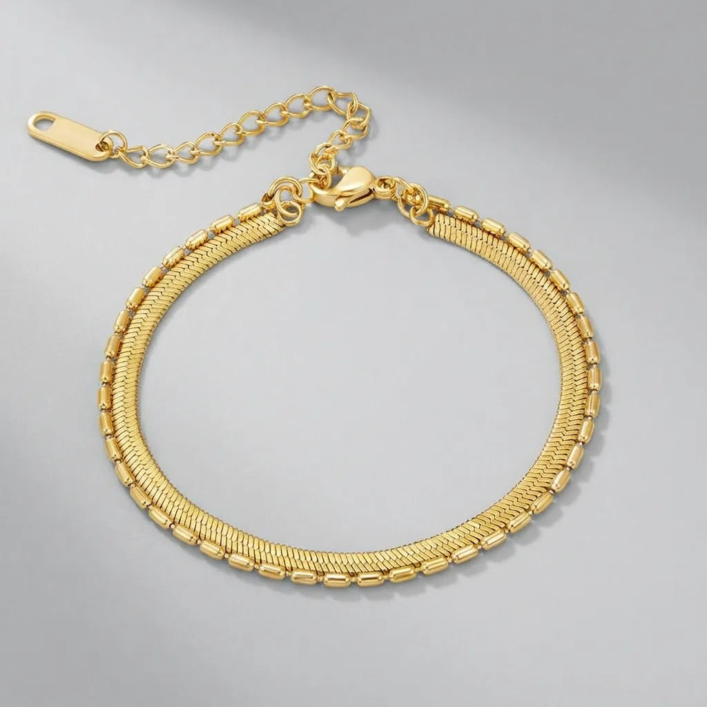Vida Snake & Bead Bracelet in 18K Gold Finish