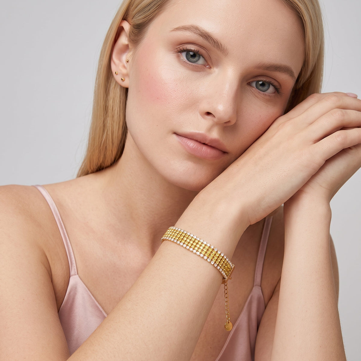 Clarisa Wide Sparkling Gold Bracelet