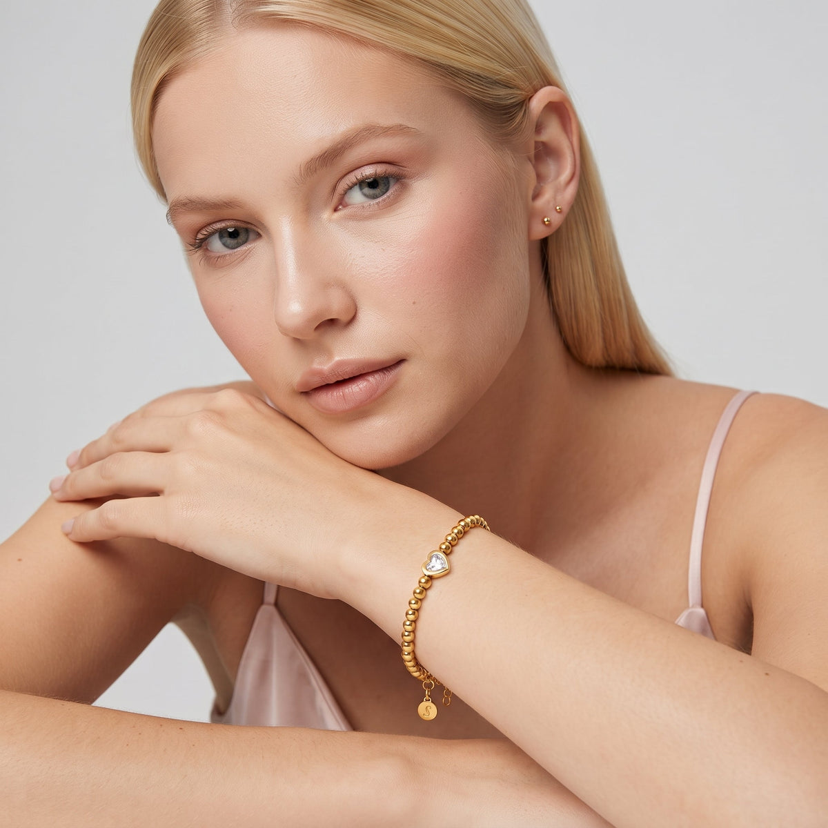 Aurélie Heart Beaded Gold Bracelet