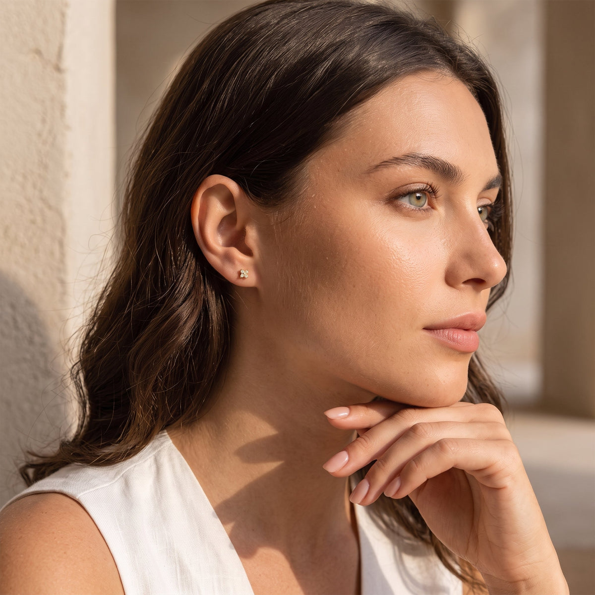 Noemi Crystal Clover Gold Stud Earrings