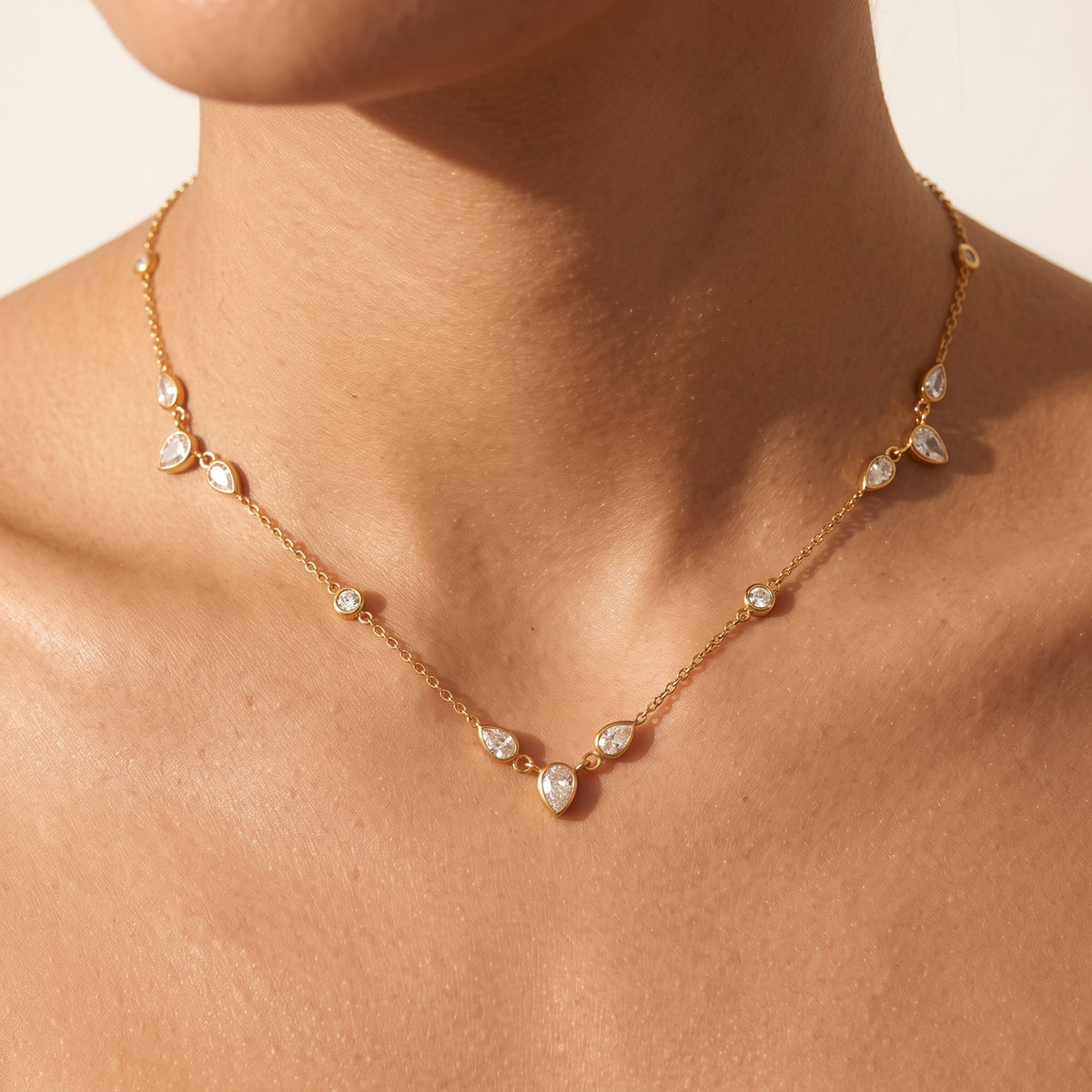 Chiara Crystal Pear Gold Necklace