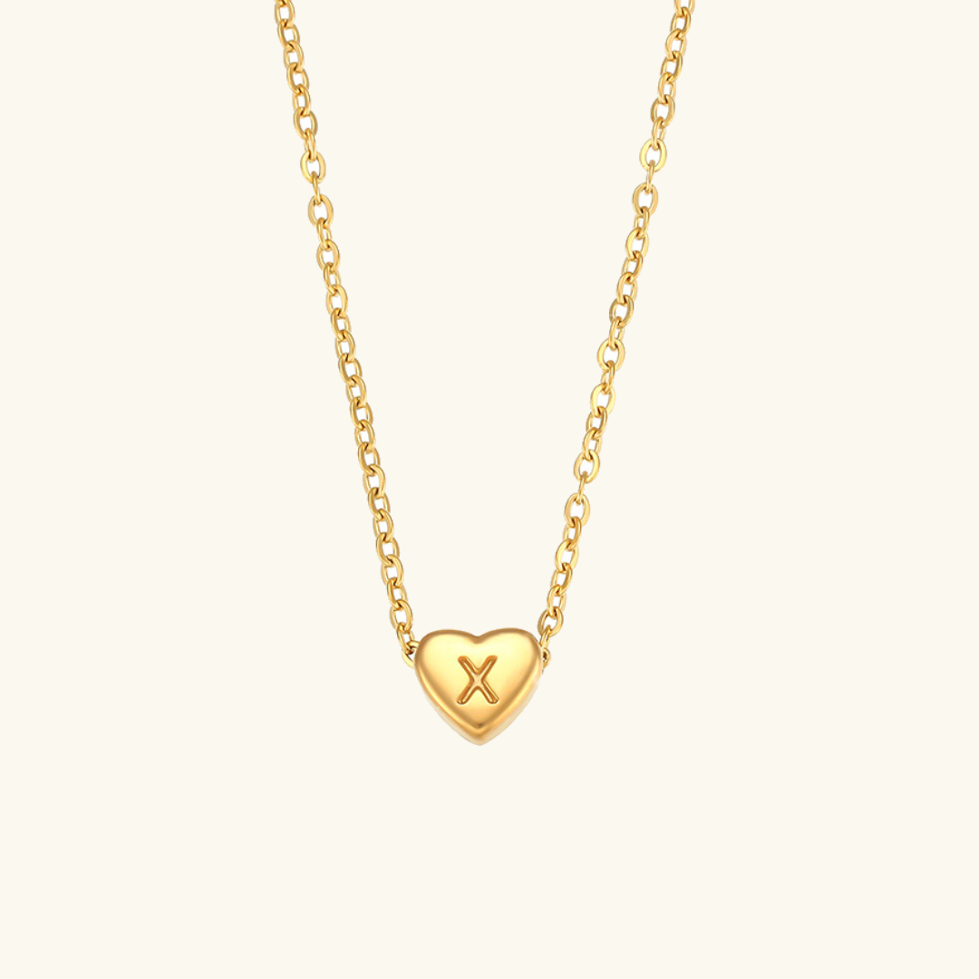 Heart Gold Initial Necklace
