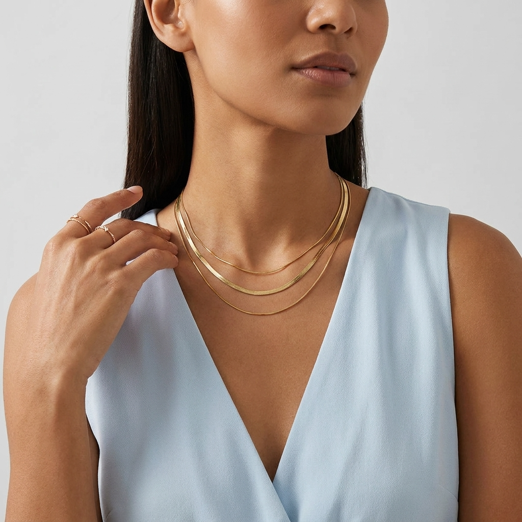 Zafina Gold Necklace layered triple chain design