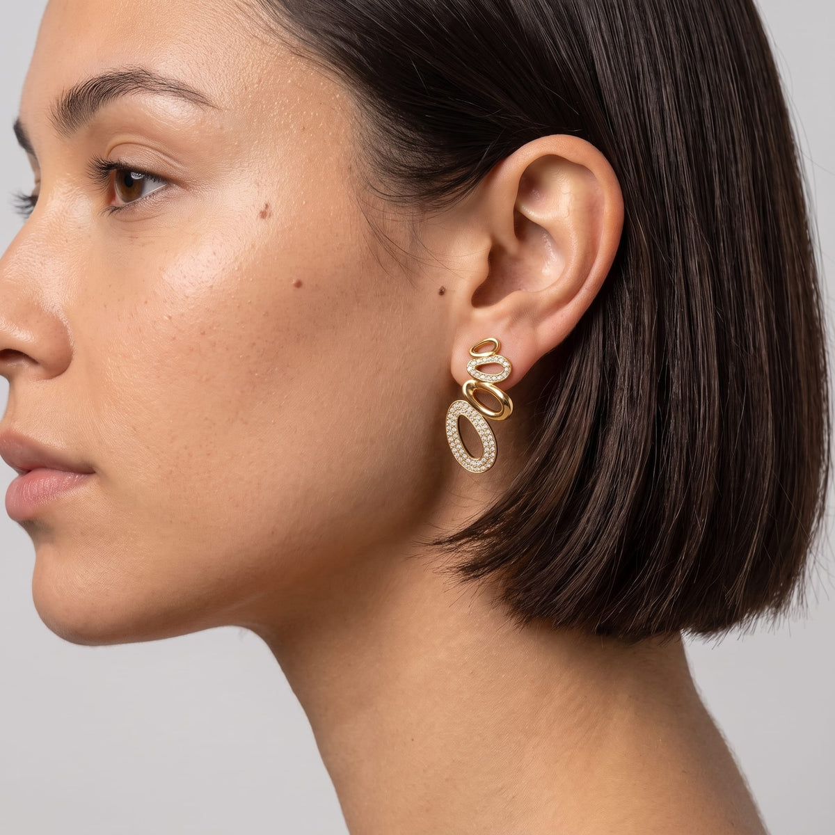 Gold Oval Cascade Earrings