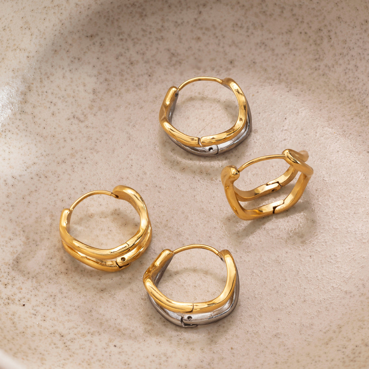 Two-Tone Double Wave Hoops