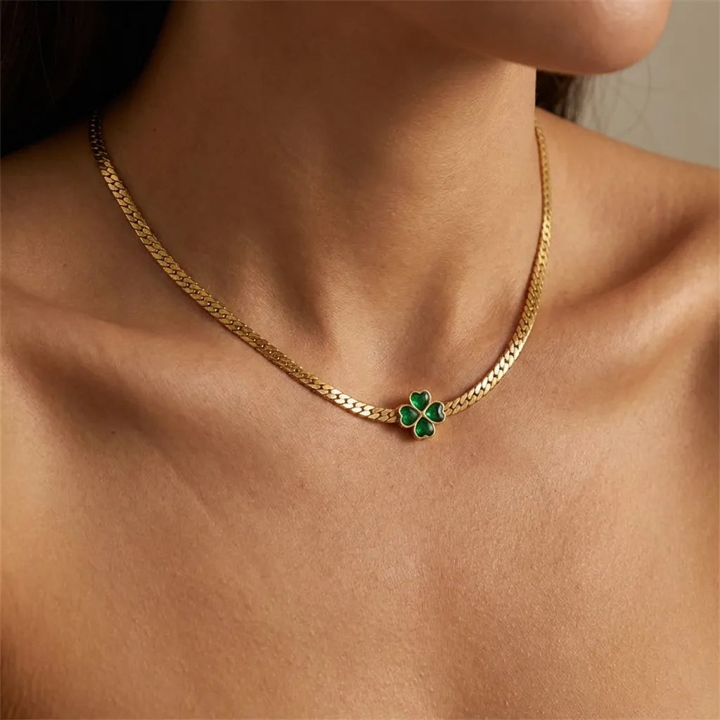 Emerald Clover Chain Necklace