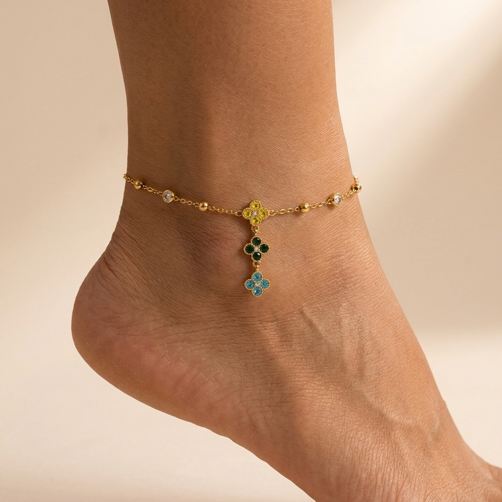 Mia Crystal Clover Charm Anklet