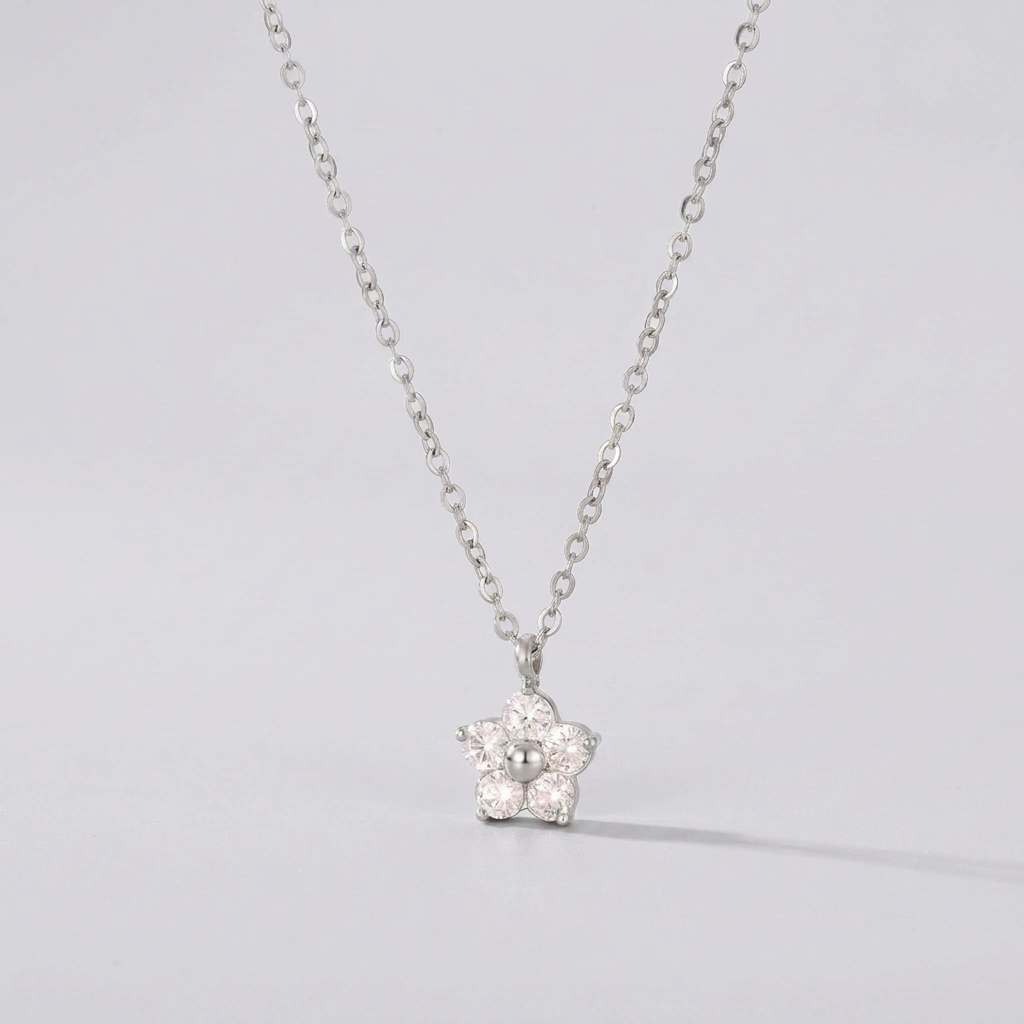 Agatha Crystal Flower Silver Necklace