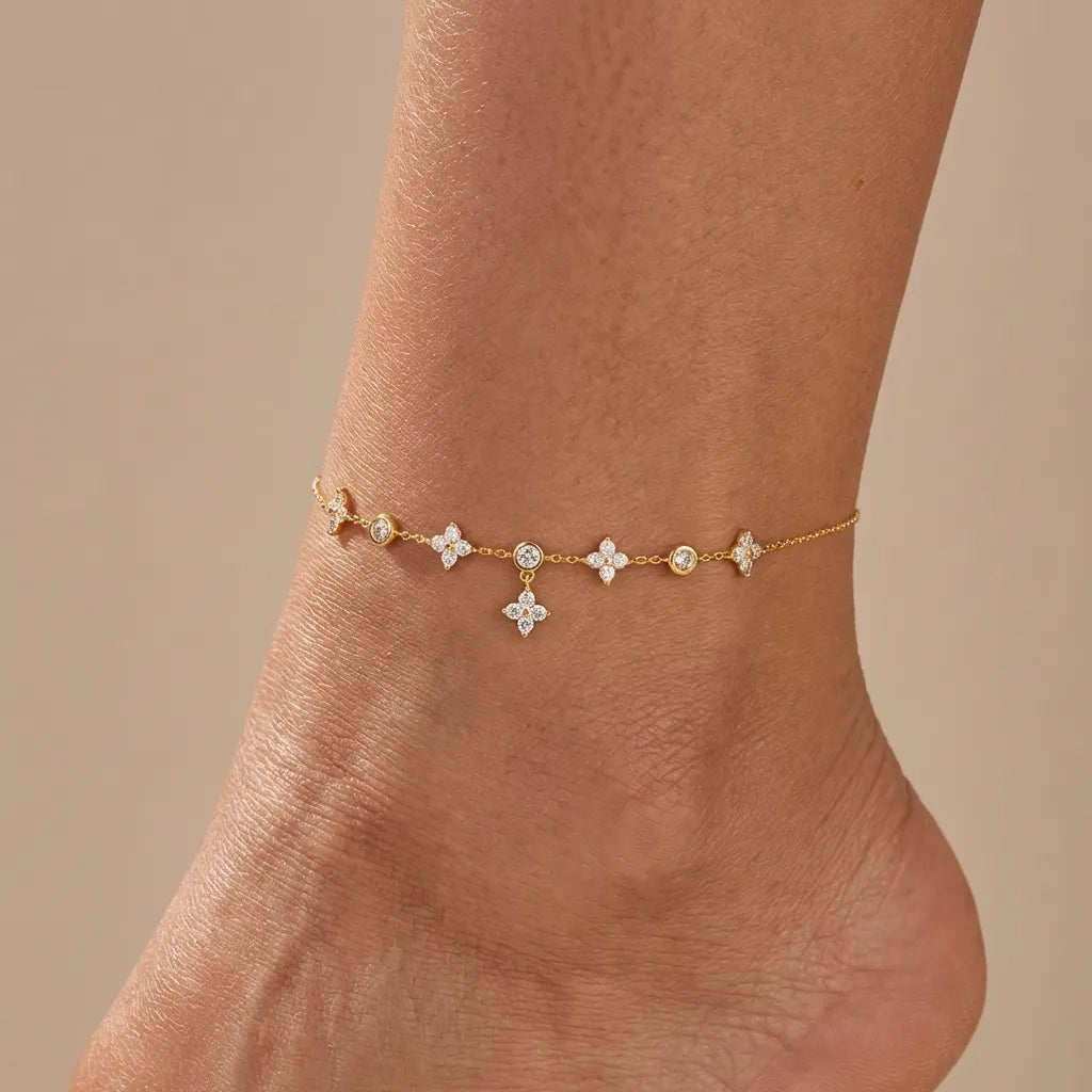 Amélie Crystal Clover Anklet
